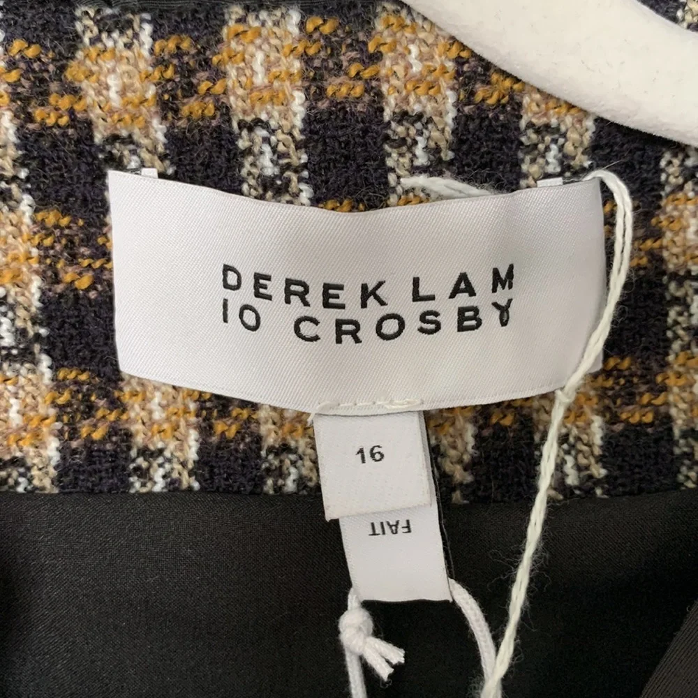 10 Crosby Derek Lam Tweed Checkered Black & Gold Ruffle Blazer size 16 - Picture 6 of 13